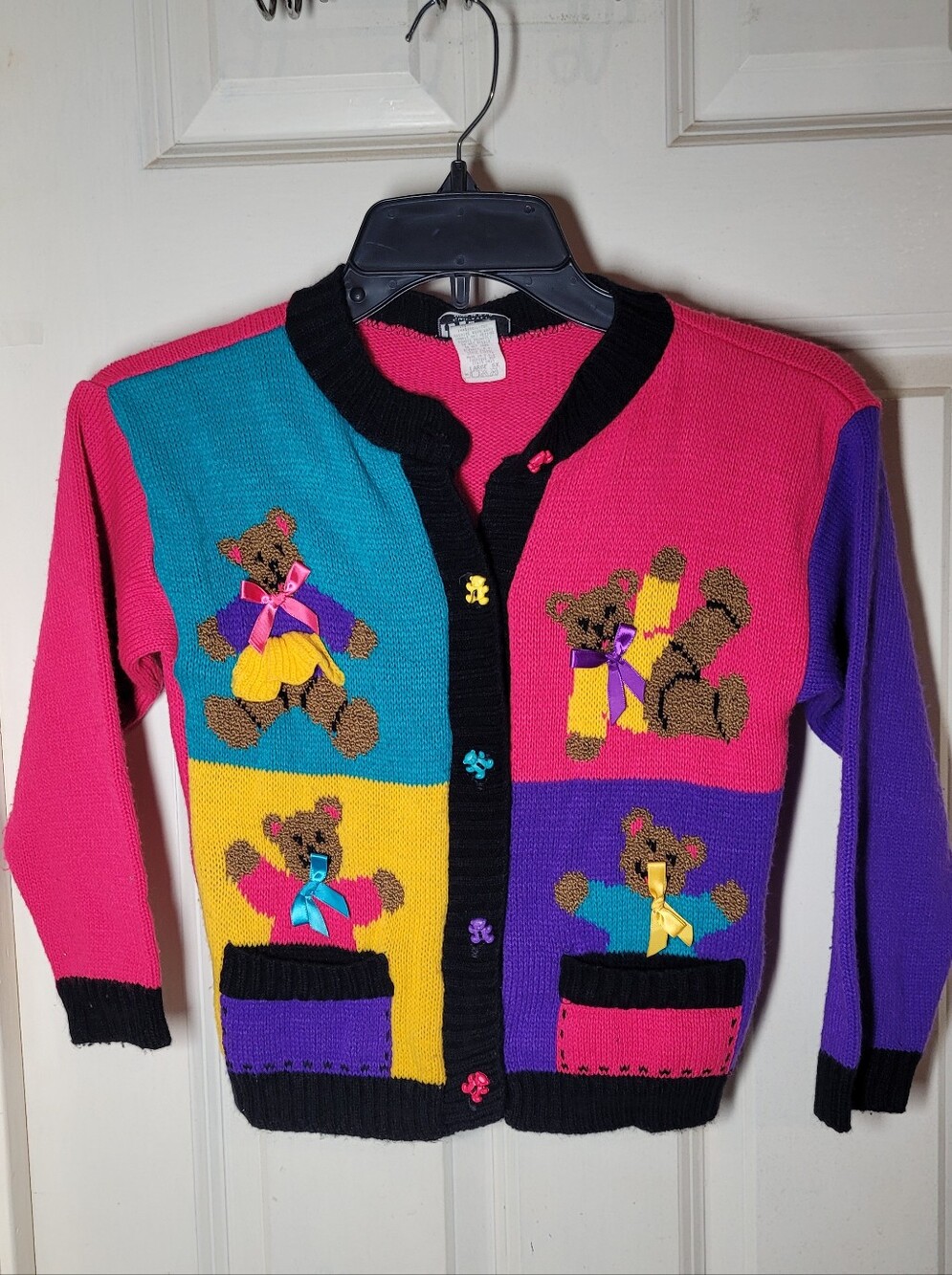 Vintage 90's Teddy Knit Cardigan Colorblock Sweater